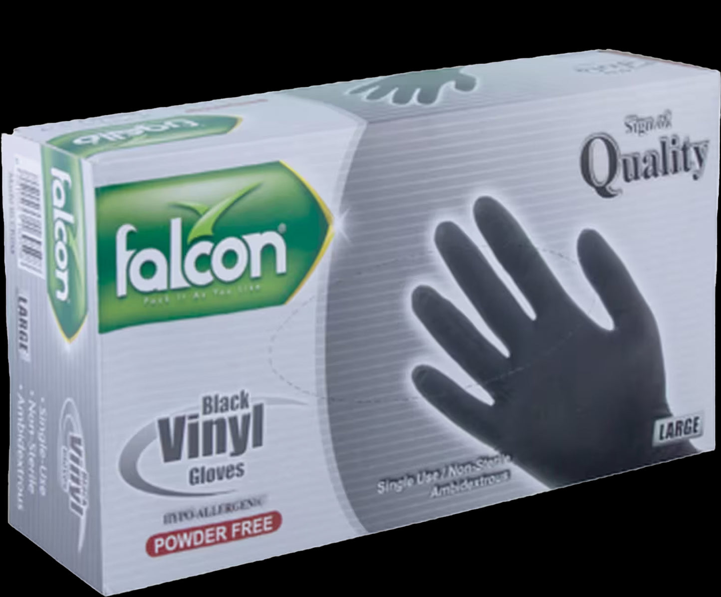 Falcon Black Vinyl Gloves (M) 10x100Pcs