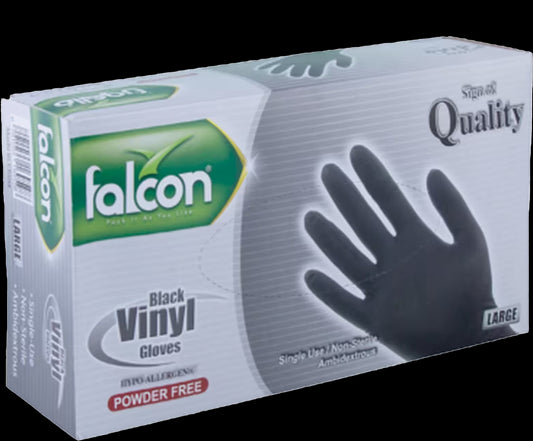 Falcon Black Vinyl Gloves (M) 10x100Pcs